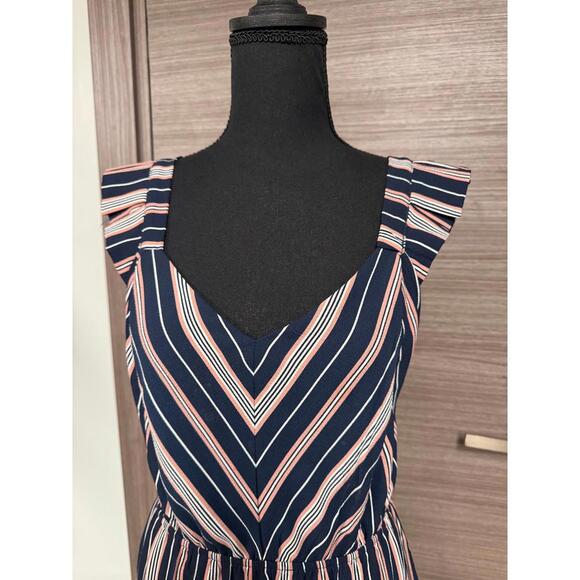 Monteau Los Angeles Women’s Dress M Navy Blue White Pink Striped Sleeveless - Picture 2 of 8